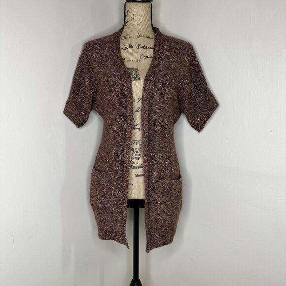 Ponsesa Cardigan Size S Open Front Short Sleeve Multi Colored Sweater Pockets - Picture 10 of 10